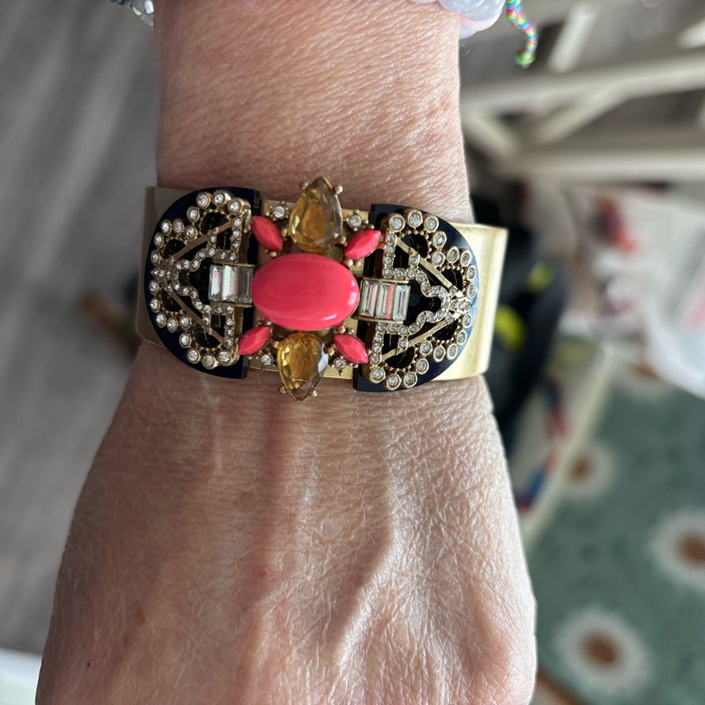 J. Crew Black and Coral Cuff Bracelet